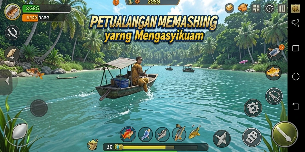 Tampilan gameplay menawan saat memancing ikan di 8G8G.