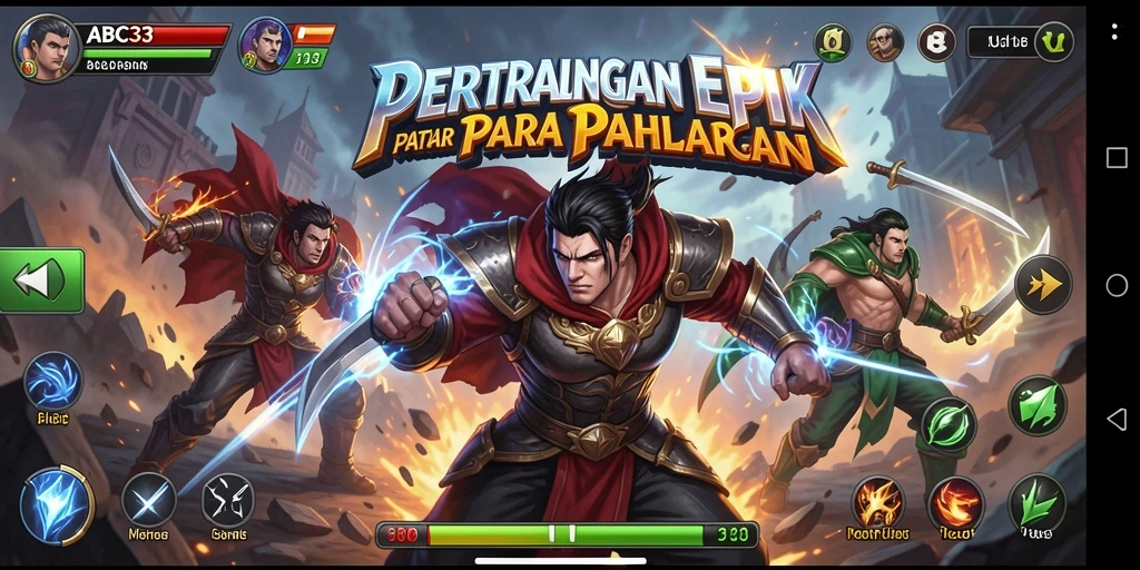 Tangkapan layar pertarungan intens di ABC33 dengan berbagai karakter unik.