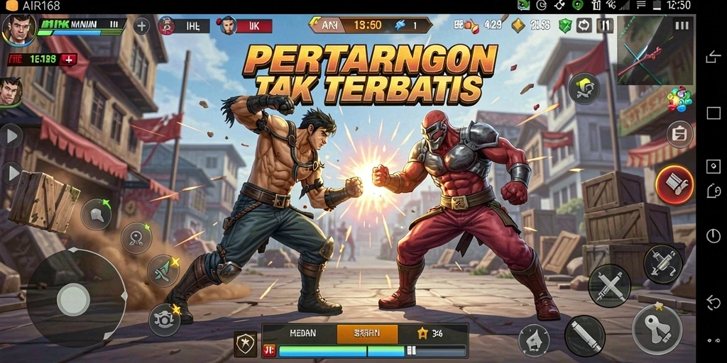 Tampilan gameplay AIR168 menunjukkan aksi pertarungan yang intens.