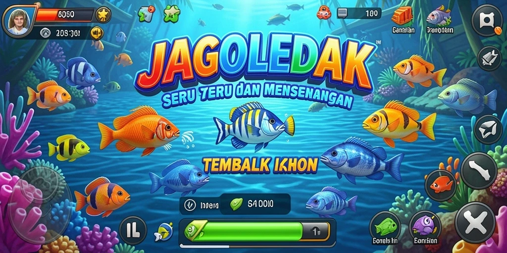 Tampilan gameplay JAGOLEDAK saat menembak ikan di lautan.