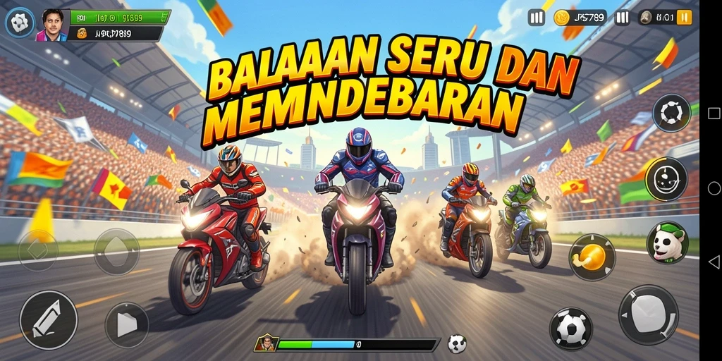 Screenshot JP6789 menampilkan aksi balapan yang mendebarkan dengan mobil cepat.