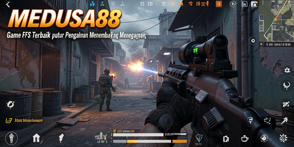 Screenshot dari permainan MEDUSA88 dengan aksi tembak menembak yang intens.