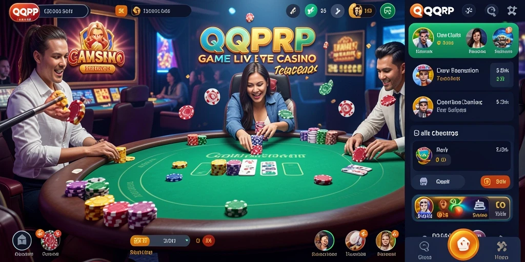 Screenshot utama QQRP menunjukkan dealer profesional dan gameplay seru.