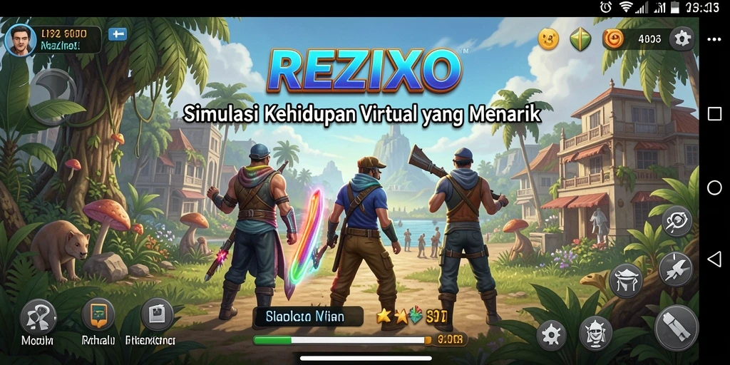 Tampilan gameplay <strong>REZIXO</strong> dengan interaksi karakter yang menarik.