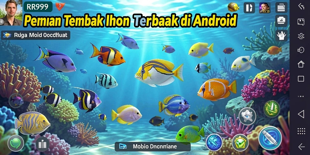 Gameplay RR999 saat menangkap ikan dengan karakter berwarna-warni.