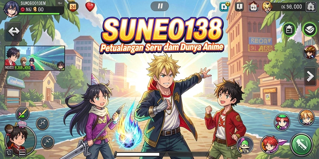 Tampilan gameplay SUNEO138 yang penuh warna dan karakter anime.