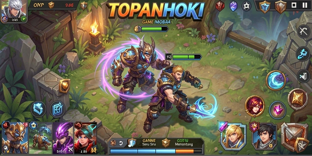 Tampilan aksi seru dalam permainan MOBA TOPANHOKI.