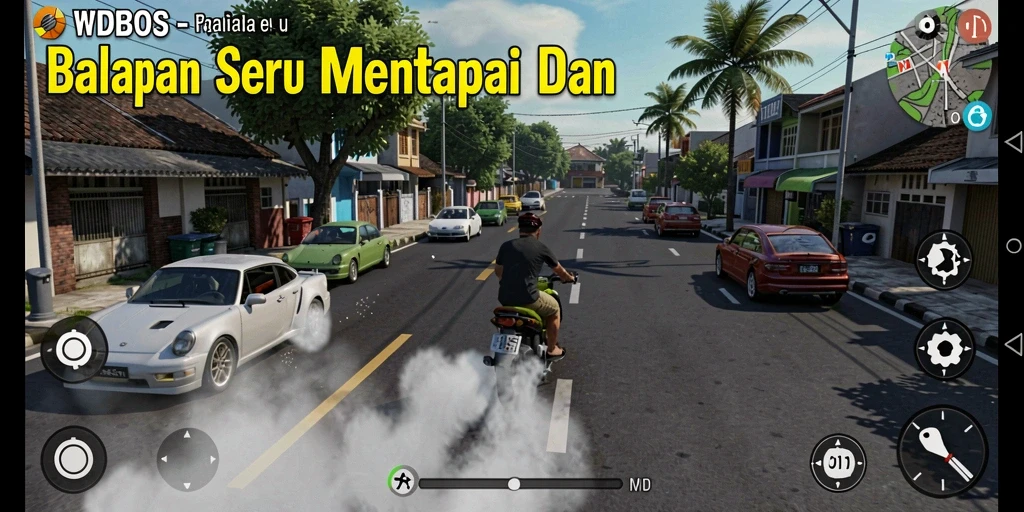 Screenshot gameplay WDBOS menampilkan aksi balapan yang seru dan mendebarkan.