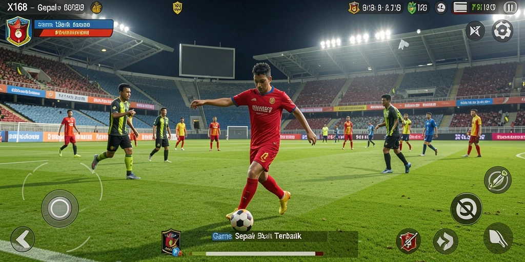 Tampilan gameplay mendebarkan dari X168 yang menunjukkan aksi sepak bola.
